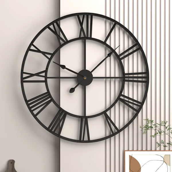 Large 3D Roman Numeral Metal Wall Clock – 60CM Silent Retro Decor