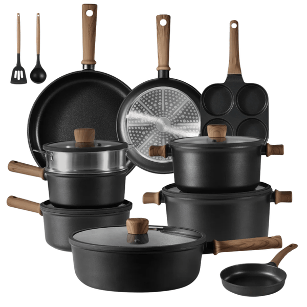 17-Piece Titanium-Reinforced Nonstick Cookware Set with Tempered Lids
