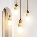 Cream Pendant Lamp – LED Chandelier for Bedroom and Restaurant – Stylish Wood and Stone Design 2