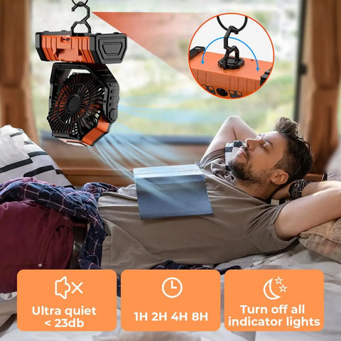 20000mAh Rechargeable Camping Fan with LED Light and USB Power Bank