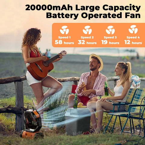 20000mAh Rechargeable Camping Fan with LED Light and USB Power Bank