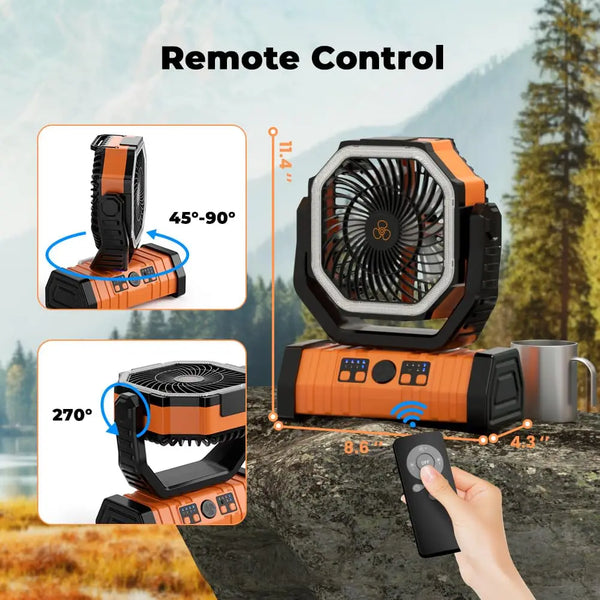 20000mAh Rechargeable Camping Fan with LED Light and USB Power Bank