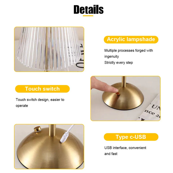 Rechargeable LED Touch Table Lamp – Nordic Dimmable Bedside Light with 3 Color Modes for Bedroom, Restaurant & Bar