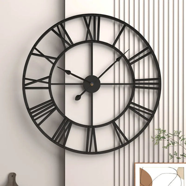Large 3D Roman Numeral Metal Wall Clock – 60CM Silent Retro Decor