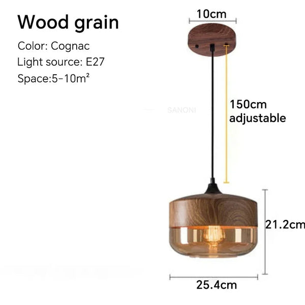 Nordic Wood Glass Pendant Light – Modern Hanging Lamp